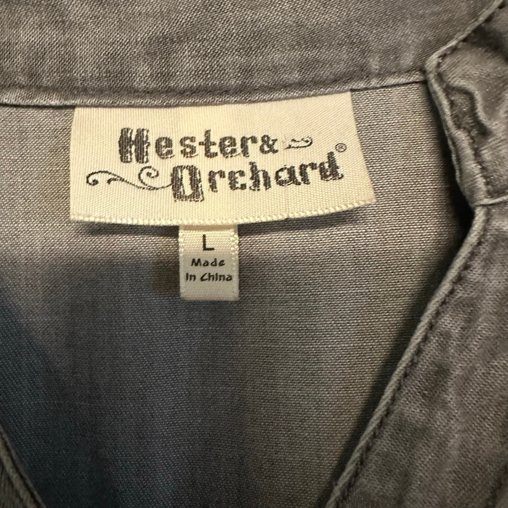 Women's Hester & Orchard Gray Tunic Top with Frayed Hem - Size Large 100% tencel - Picture 2 of 7